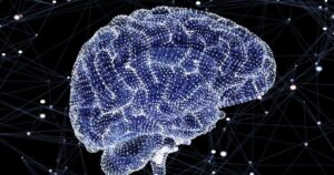 - Treat Mental Health California Digital wireframe brain formed by glowing dots connected by lines, symbolizing neural networks on a dark background.