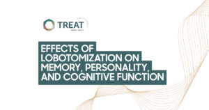 Header banner: Title'Effects of Lobotomization on Memory, Personality, and Cognitive Function' with TREAT California Mental Health logo on a white background.